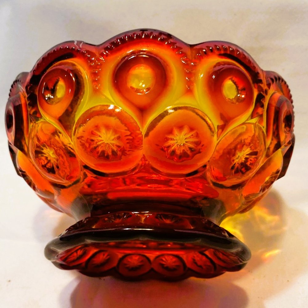 Vintage Amberina Pressed Glass Small Dish Yellow, Orange, Red Glass L E SMITH